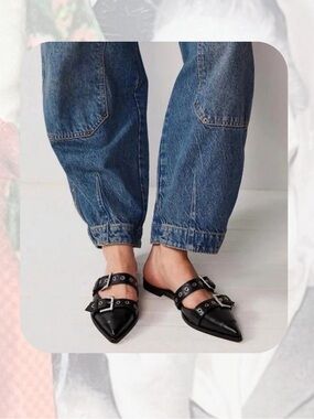 🎉🎉 SHEIN Grunge Black Pointed Slingback Maryjanes with Silver Metallic Buckles